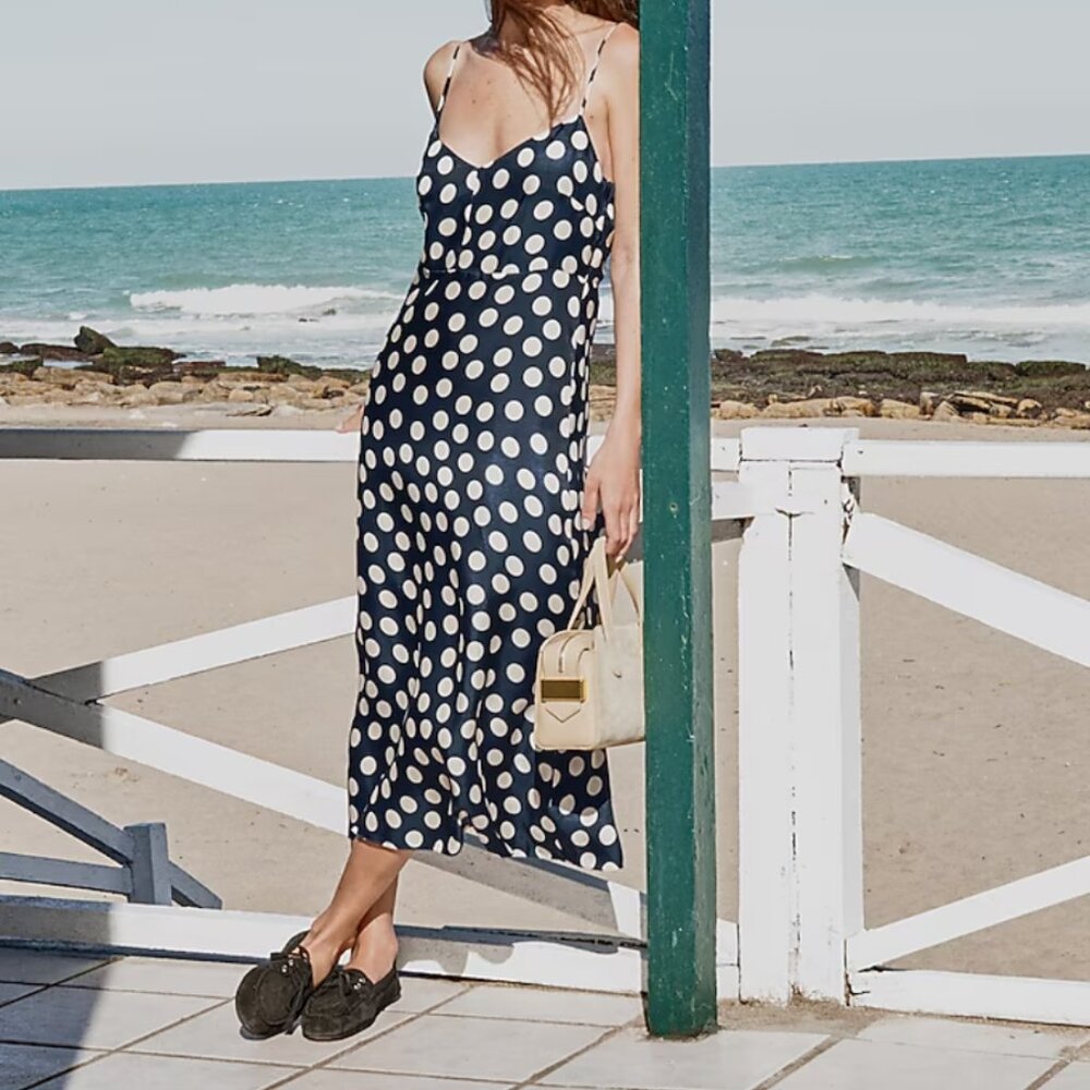 J. Crew Navy Blue Polka Dot Midi Dress